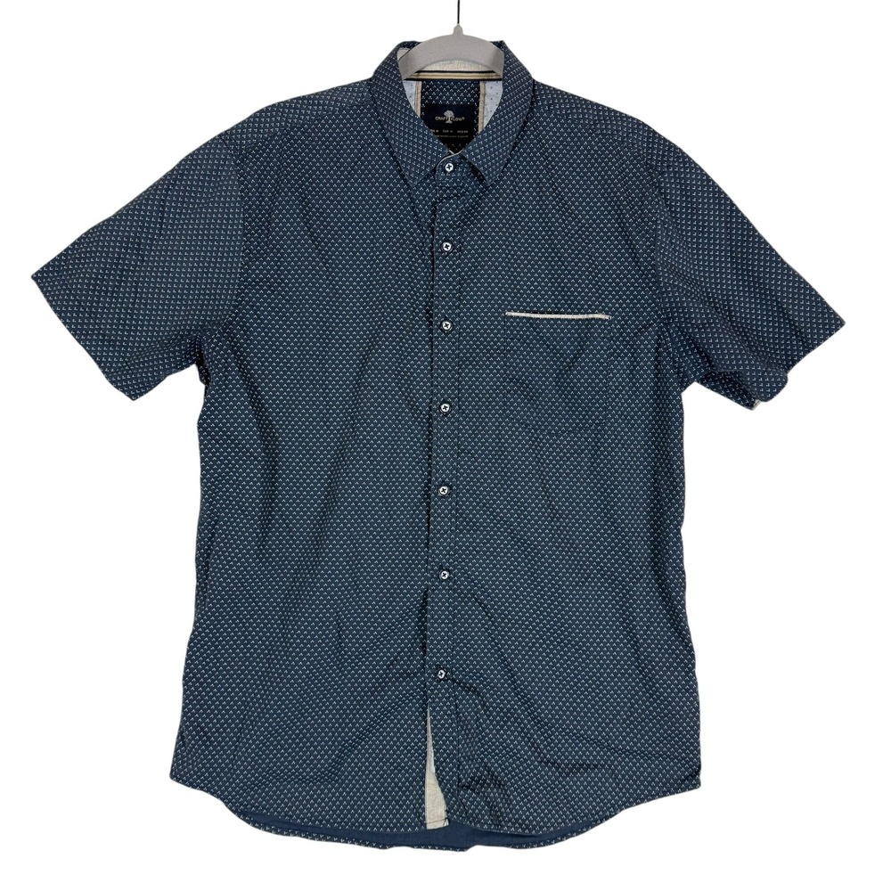Craft Flow Shirt Mens Medium Blue Geometric Short Sleeve Button Up Casual